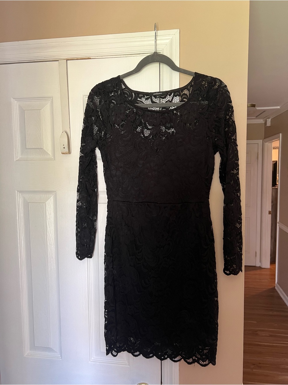 Ambiance Black Lace Midi Dress with Long Sleeves